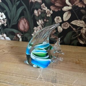 Aquatic Green and Blue Glass Angle Fish figurines